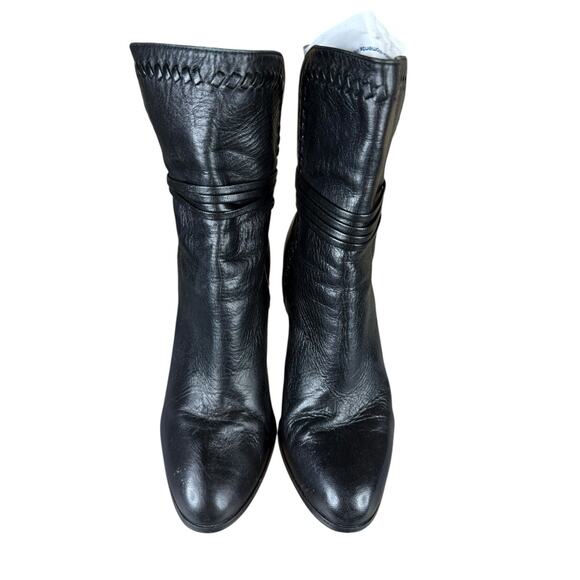 Coach Black Leather Ankle Boots Heels Zip Back Braided Detail 7.5B - Picture 4 of 8